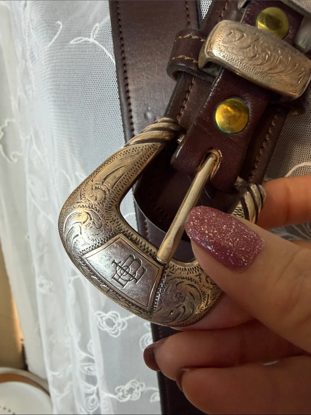 Vintage Buffalo Billfolds Leather Ranger Belt 36 with Lucchese Silver